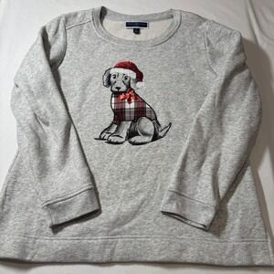 Karen Scott Sport Womens‎ Gray Dog Christmas Santa Hat Sequin Medium Crewneck